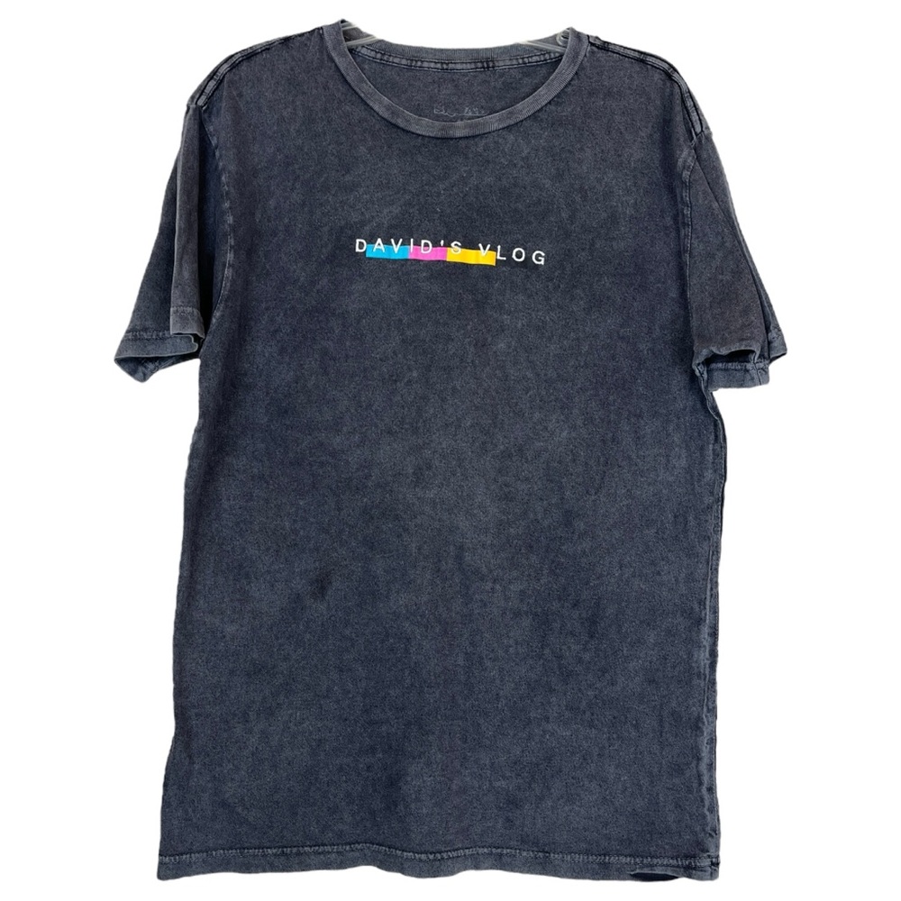 FanJoy David Dobrik Black Grey Charcoal Wash Embroidered David’s Vlog Tee Shirt